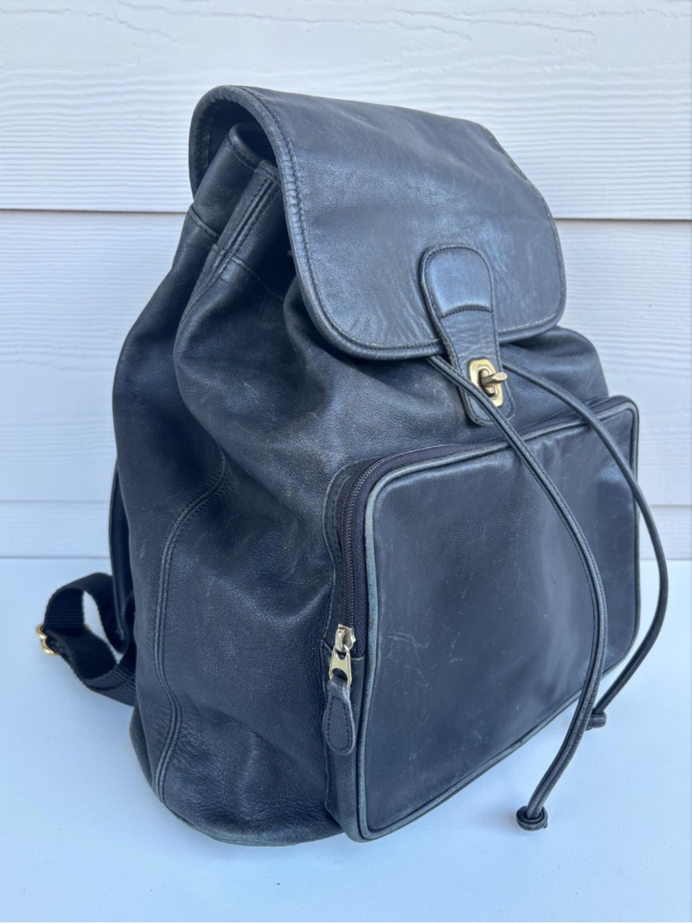 Vintage Coach Black Leather Backpack